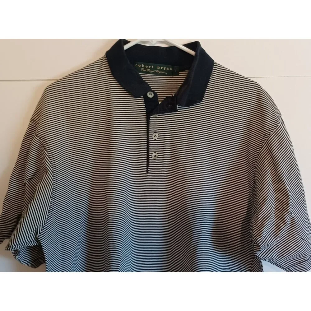 Robert Bryan Port Royal Virginia Men's Polo Shirt L Navy Blue & White Stripe - Picture 2 of 5